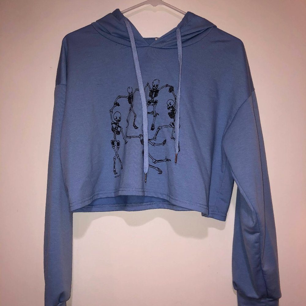 blue cropped skeleton sweatshirt